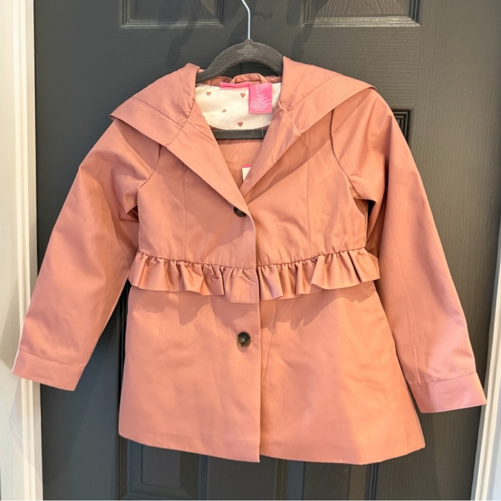 Isaac Mizrahi Girls Dusty Pink Ruffle Hooded Trench Coat / Size: 5/6 — NWT